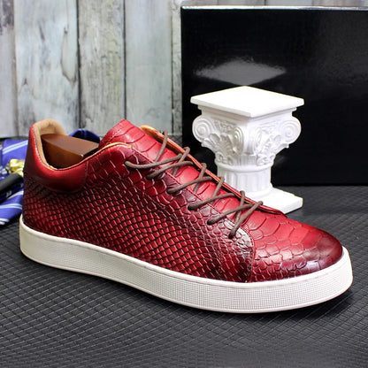 Derby Crocodile Embossed Flat Leather Sneakers