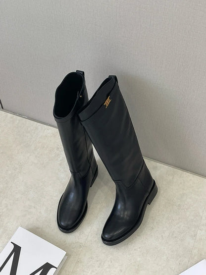 DaveandDi Knight Cowhide Leather High Boots