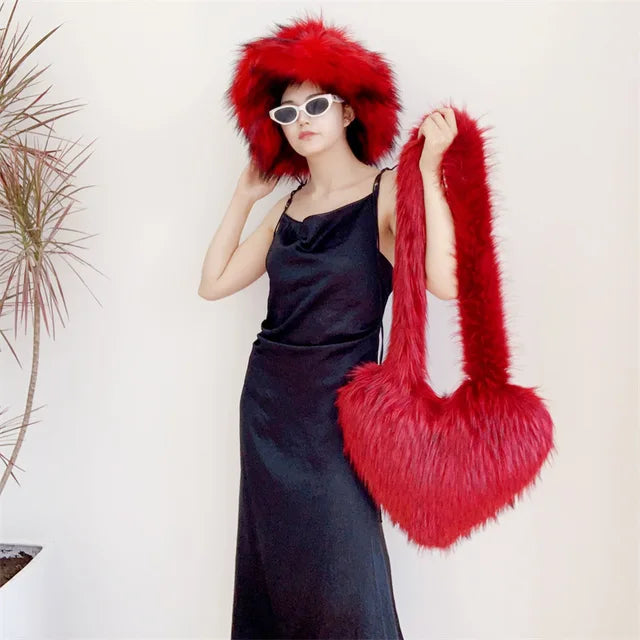 Plush Love Heart Fur Crossbody Bags