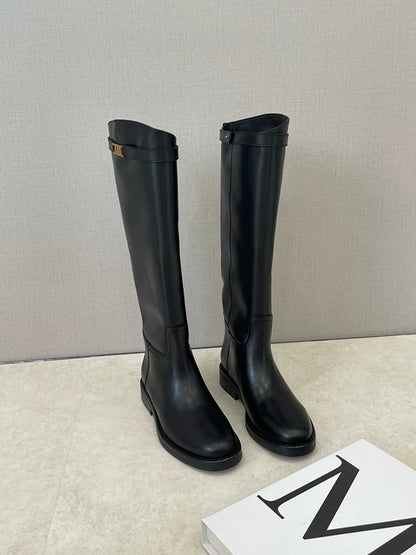 DaveandDi Knight Cowhide Leather High Boots