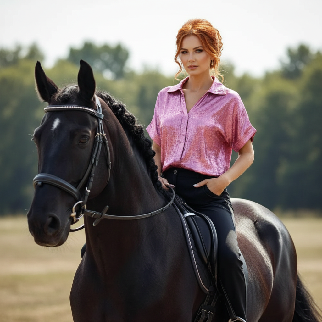 Metallic Polyester Short Sleeve Blouse