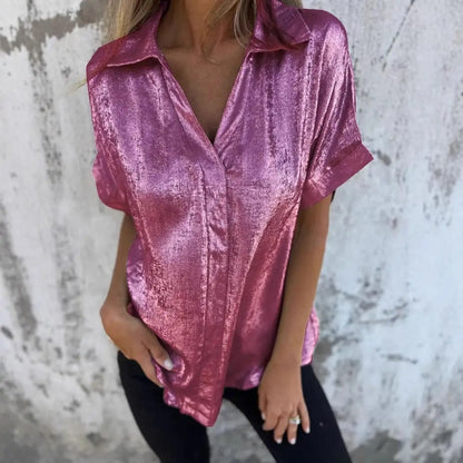 Metallic Polyester Short Sleeve Blouse
