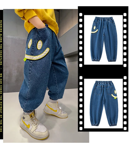 MAOMU Smiley Denim Jogger Pants
