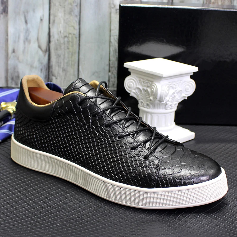 Derby Crocodile Embossed Flat Leather Sneakers