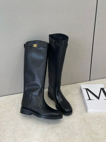 DaveandDi Knight Cowhide Leather High Boots