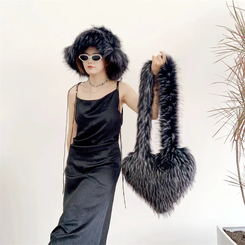 Plush Love Heart Fur Crossbody Bags