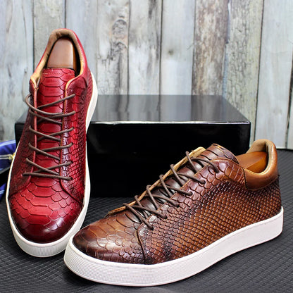 Derby Crocodile Embossed Flat Leather Sneakers