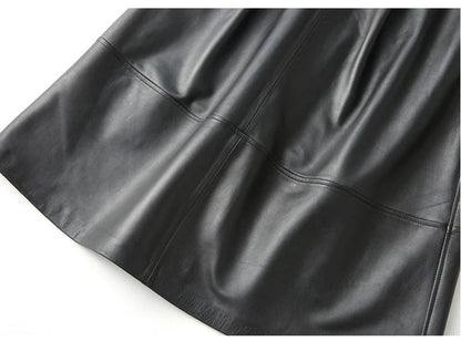 Lautaro Haining Genuine Leather A-Line Midi Skirt