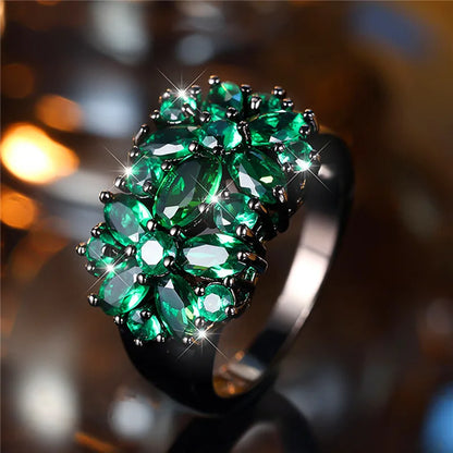 ANGOL Bohemian Emerald and Black Star Synthetic Zirconia Statement Ring