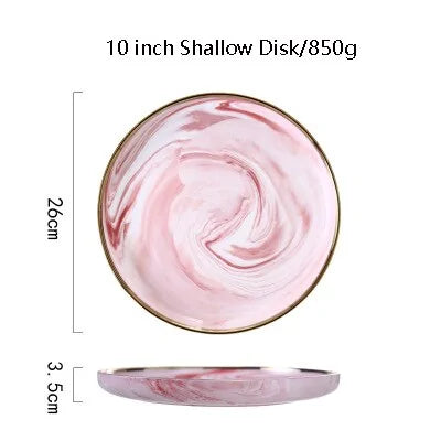 CasaVero's Pink Marble Gold Rim Dinnerware