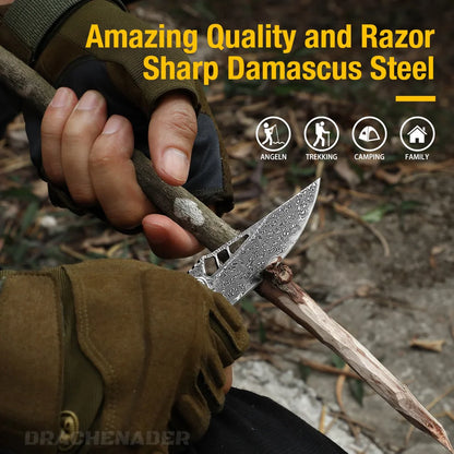 DRACHENADER VG 10 Damascus Shark Dragon Pocket Knife