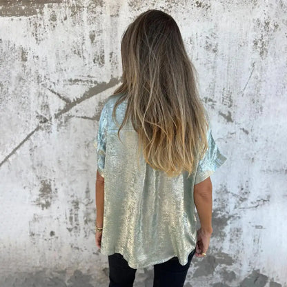 Metallic Polyester Short Sleeve Blouse