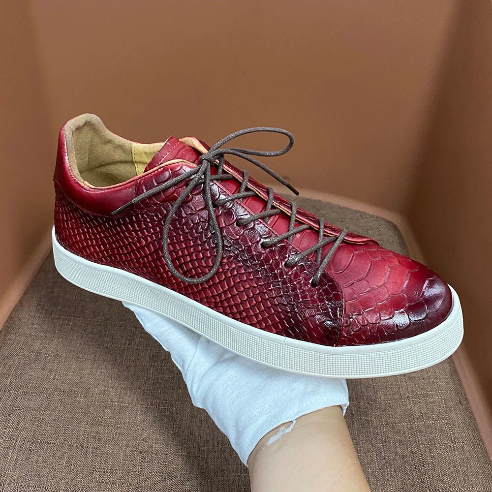 Derby Crocodile Embossed Flat Leather Sneakers