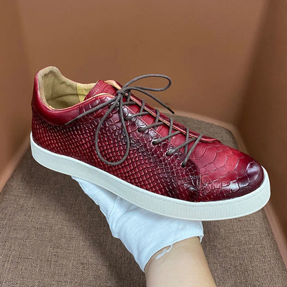 Derby Crocodile Embossed Flat Leather Sneakers
