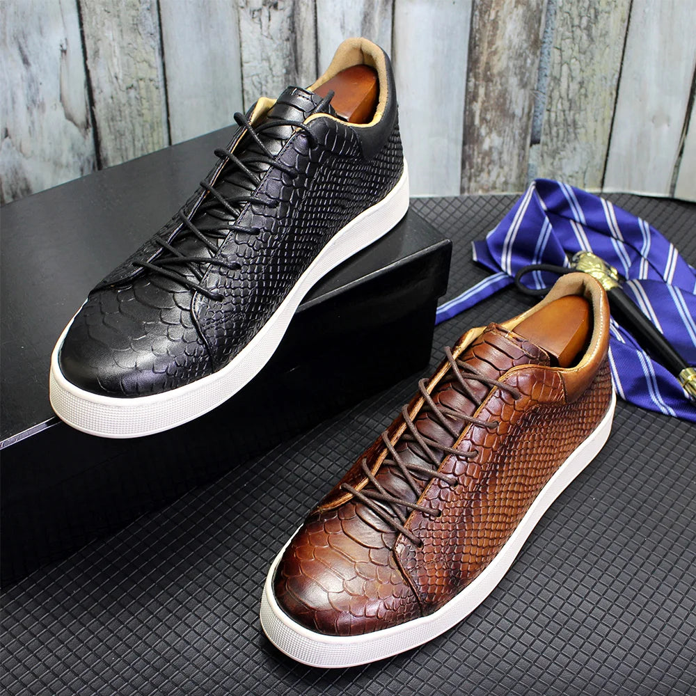 Derby Crocodile Embossed Flat Leather Sneakers