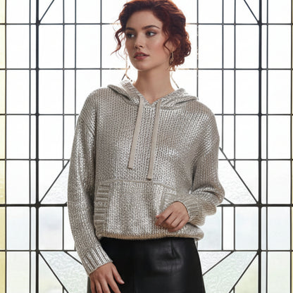 WOLFF Metallic Silver Hoodie Knit Sweater