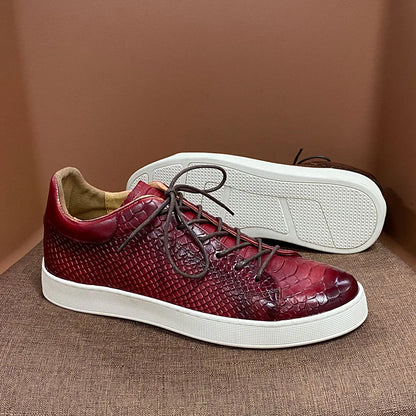 Derby Crocodile Embossed Flat Leather Sneakers