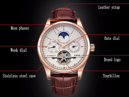 LIGE Belmont Automatic Mechanical Tourbillon Waterproof Watches