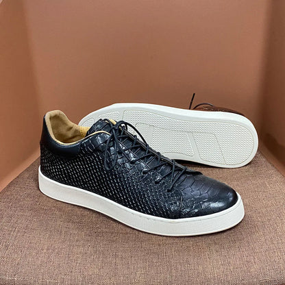 Derby Crocodile Embossed Flat Leather Sneakers