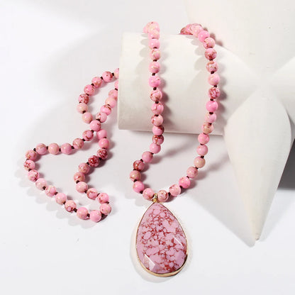 Bohemian Beaded Stone Teardrop Pendant Necklace