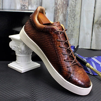Derby Crocodile Embossed Flat Leather Sneakers