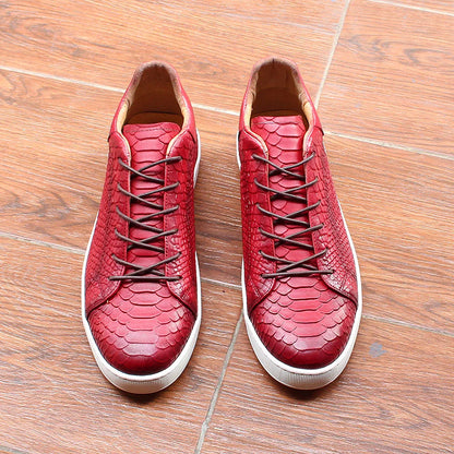 Derby Crocodile Embossed Flat Leather Sneakers