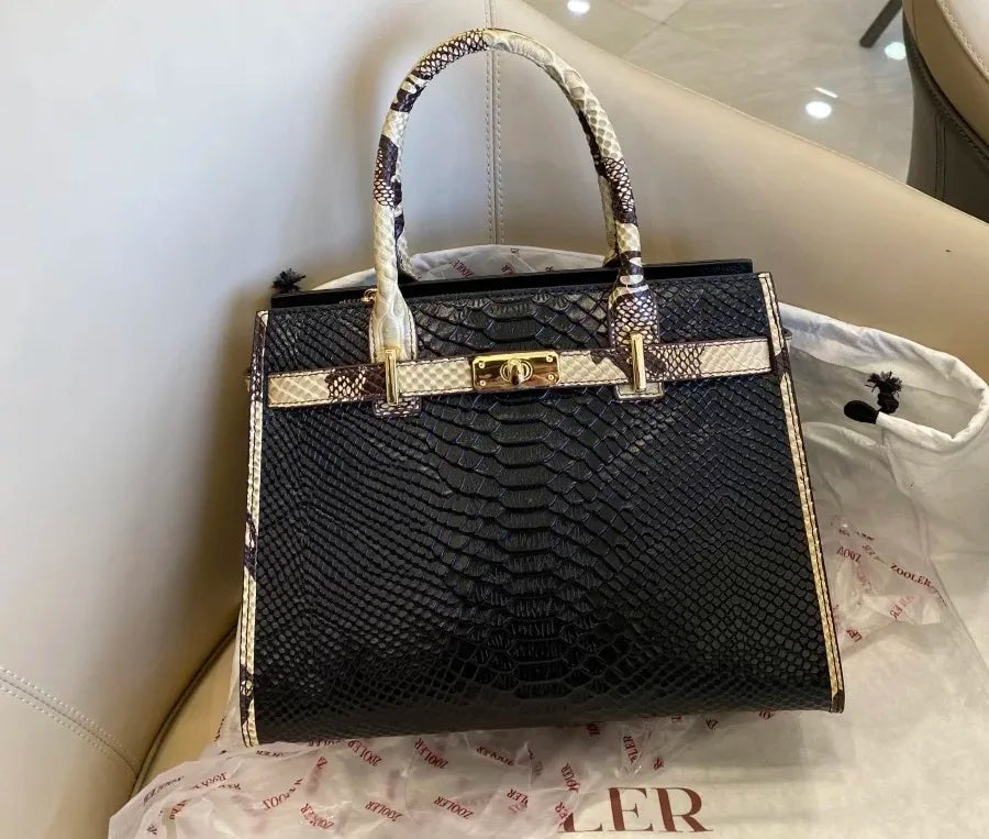 Birkin Inspired Genuine Leather Handbag - Dual Tone Snake Edition