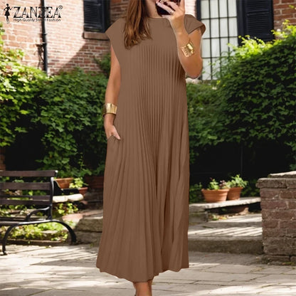 Zanzea Pleated Maxi Dress