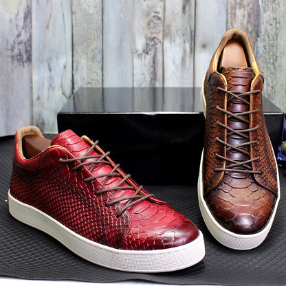 Derby Crocodile Embossed Flat Leather Sneakers