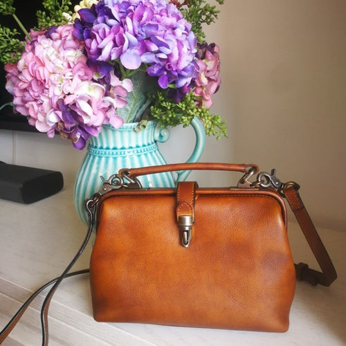 QWQ Vintage Genuine Cowhide Leather Doctor Bag