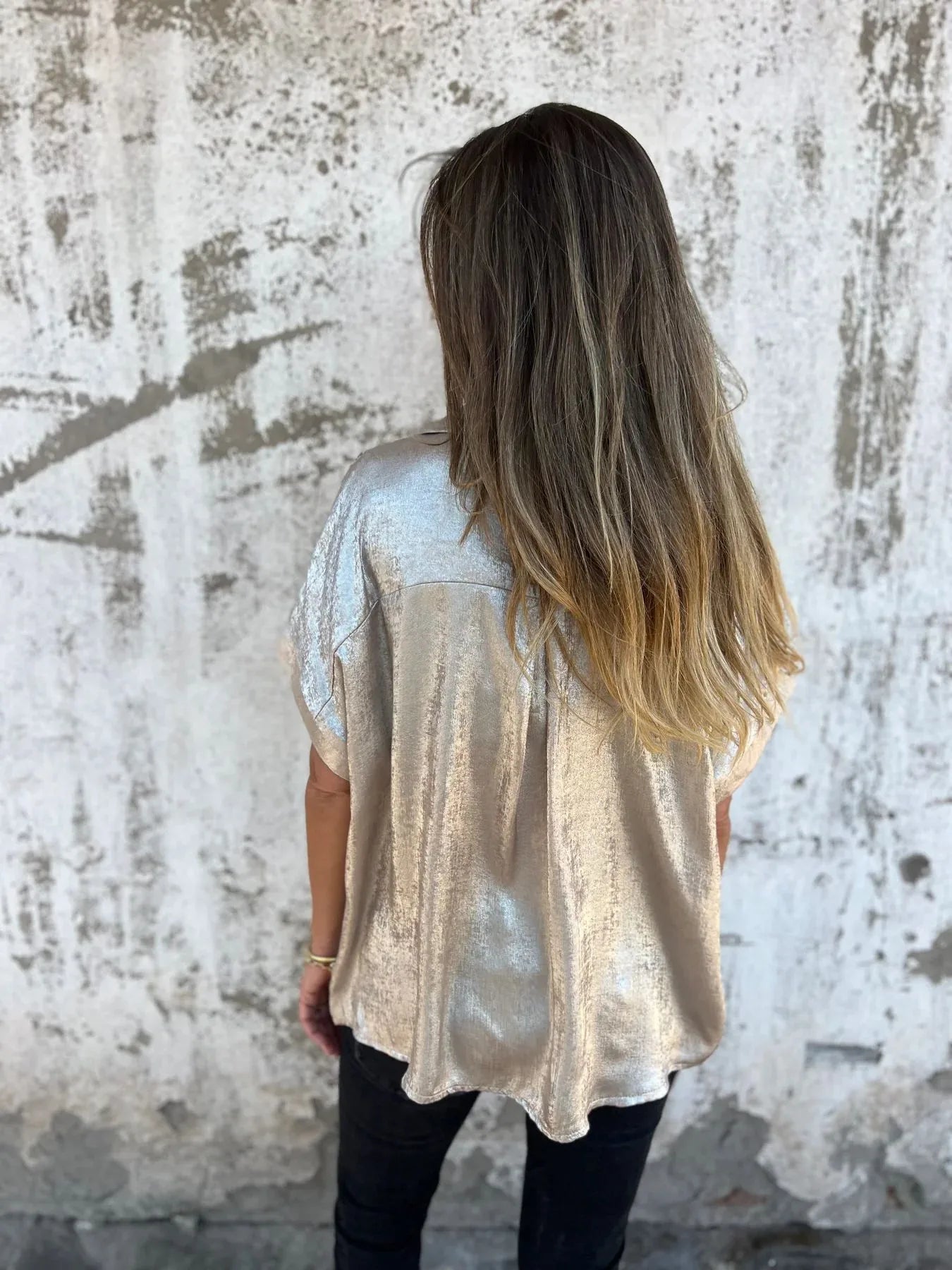 Metallic Polyester Short Sleeve Blouse