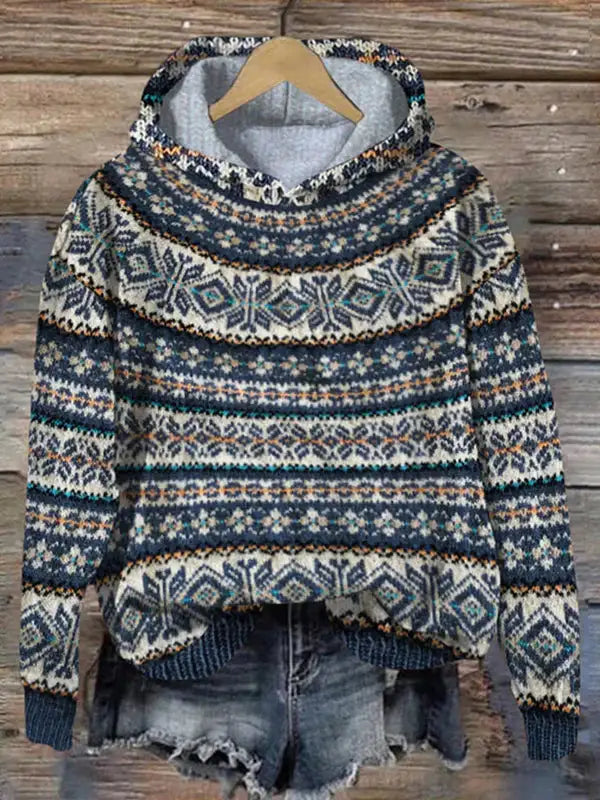 Fair Isle Knit Hooded Pullover