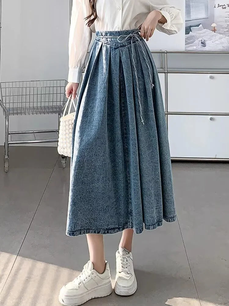 High Waist A-Line Denim Skirts