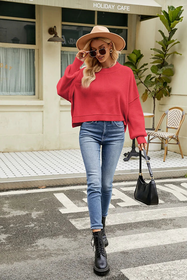 Loose Cropped Round Neck Jumpers