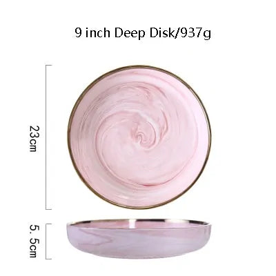 CasaVero's Pink Marble Gold Rim Dinnerware