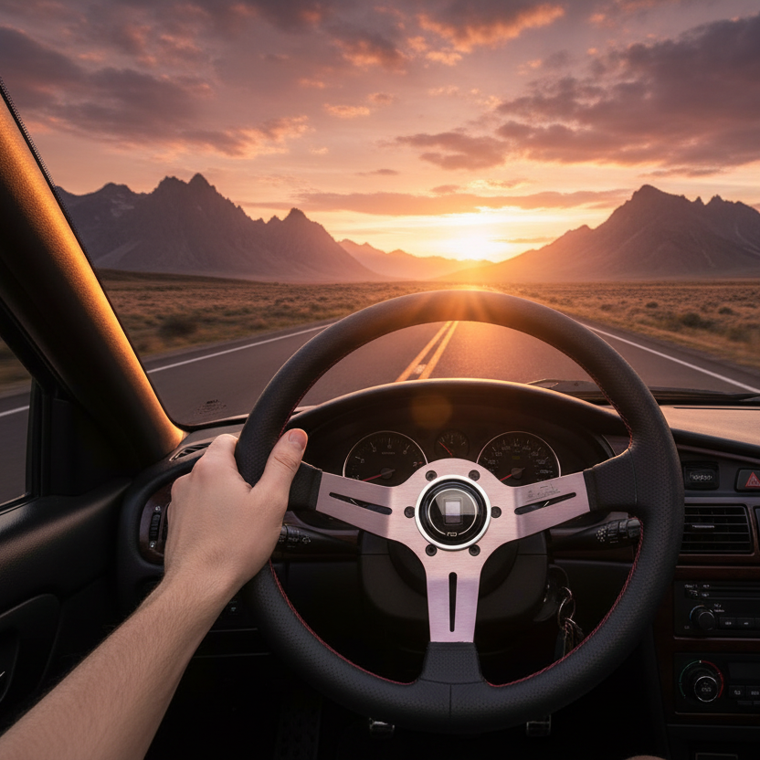 NARDI Universal Bronze Titanium Frame Black Leather Steering Wheel