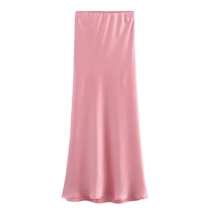 Satin High Waist A-Line Skirts