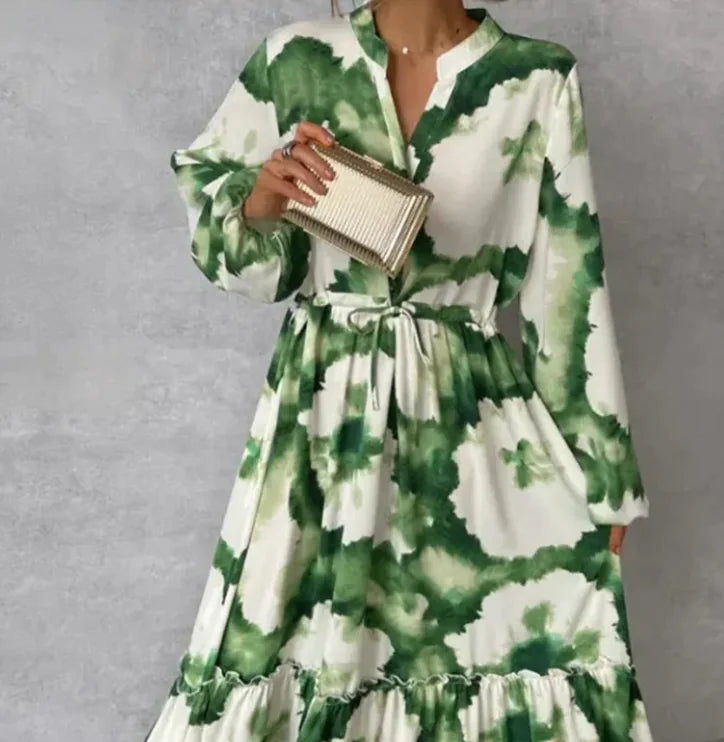 Matilda Boho Green Watercolor Maxi Dress