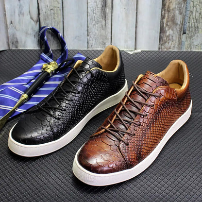 Derby Crocodile Embossed Flat Leather Sneakers