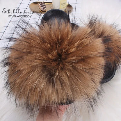 Fox Fur Slide Slippers