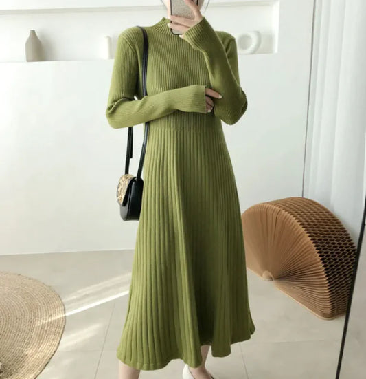 A-line Midi Ribbed Knit Dress