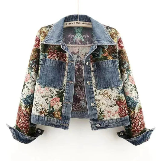 Eden & Bloom Jacquard Patchwork Floral Denim Jacket