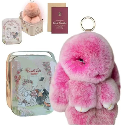 Sweet Life Bunny Lulu - Plush Rabbit Fur Key Ring and Tin