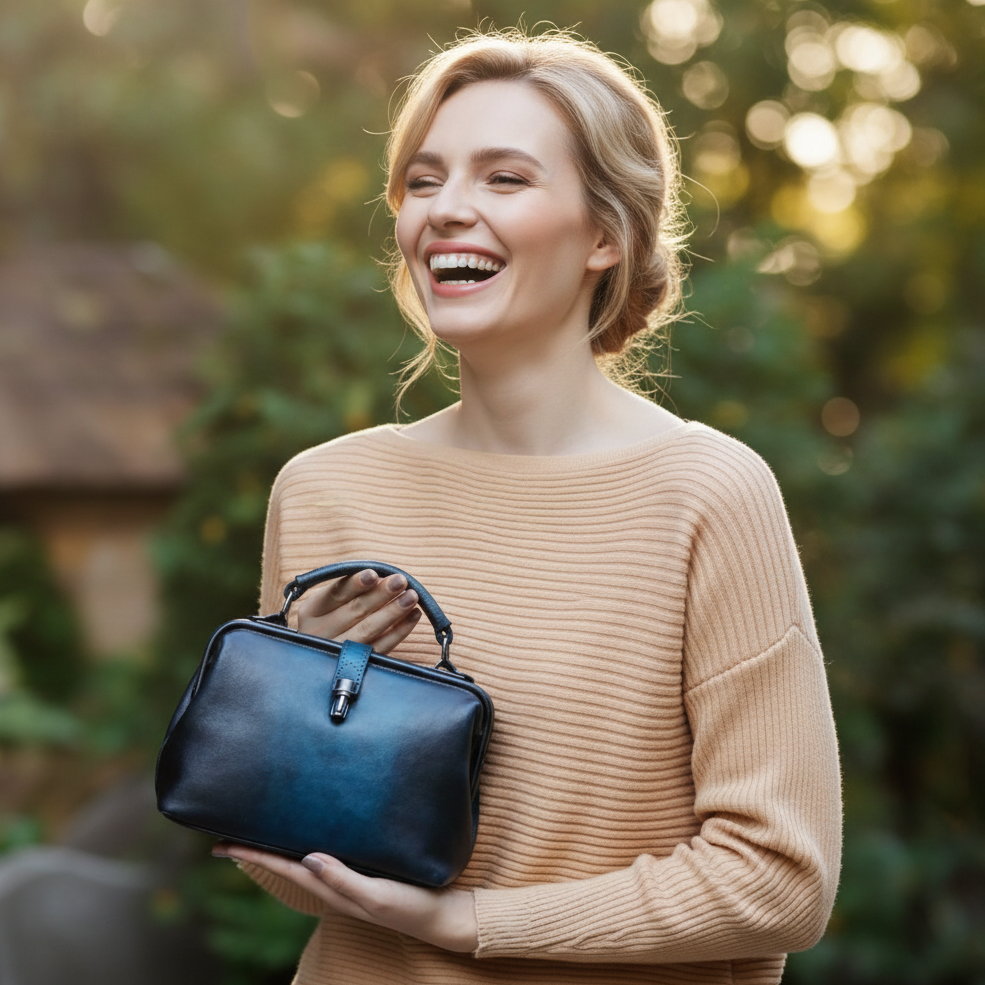 QWQ Vintage Genuine Cowhide Leather Doctor Bag