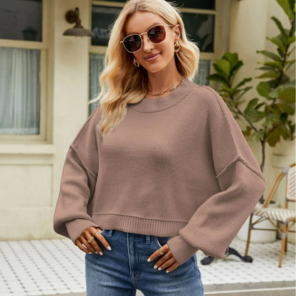 Loose Cropped Round Neck Jumpers