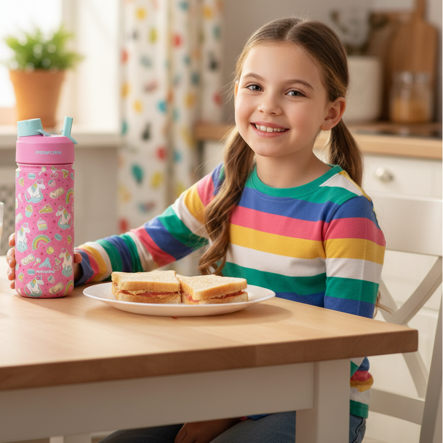 POWCAN Insulated 18oz Non-Slip, Stainless Steel Water Bottles