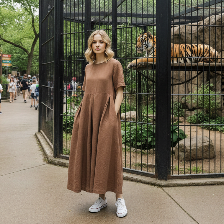 Plus Size Linen A-Line Maxi Dresses