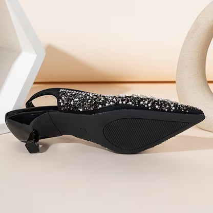 Kitten Heel Rhinestone Sandals