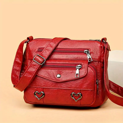 Retro Multi Pocket Vegan Leather Crossbody Bag