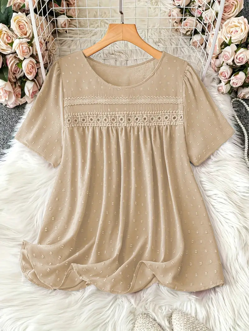 Polka Dot Textured Short Sleeved Blouse Top